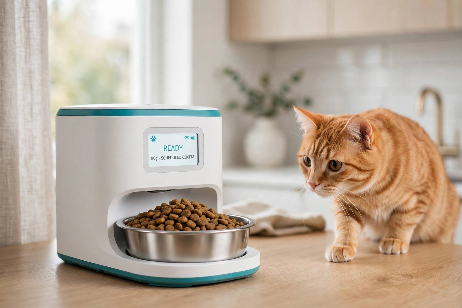 PawFeed smart feeder dispensing kibble
